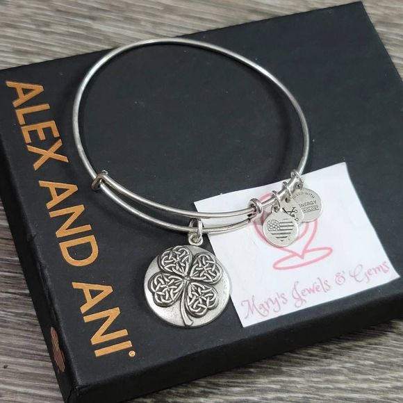 Alex and Ani Four Leaf Clover Bangle Bracelet - Picture 2 of 3